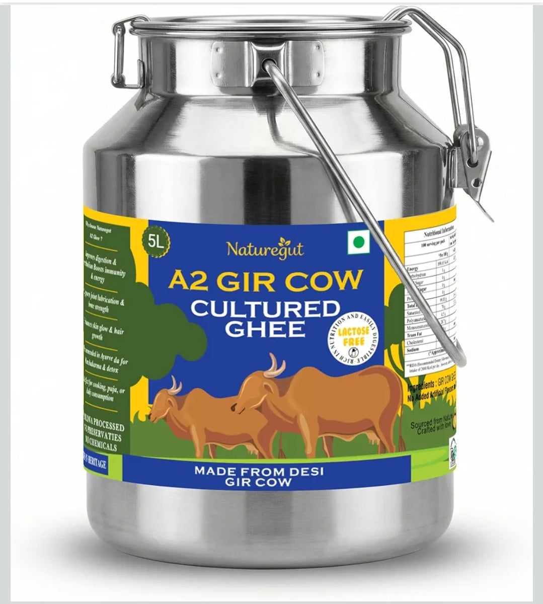 5 Liters Naturegut A2 Gir Cow Cultured Ghee