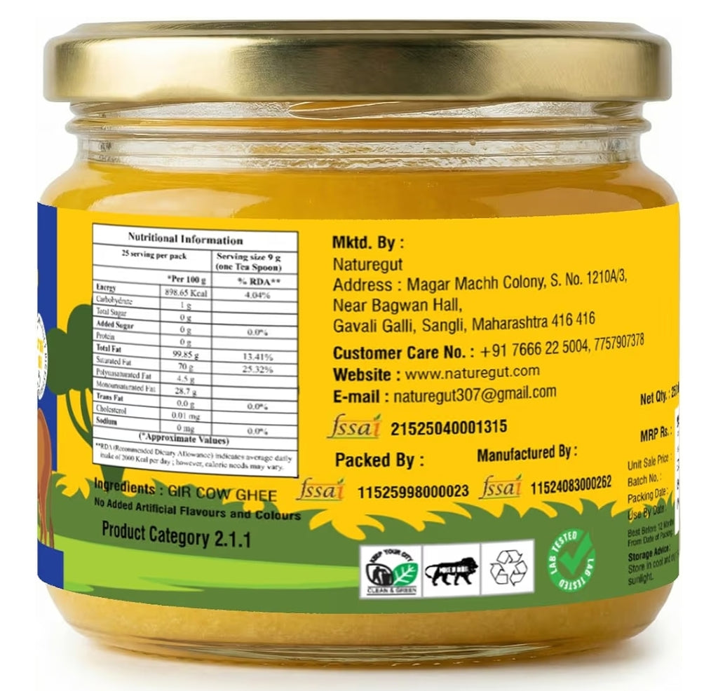 250 ml Naturegut A2 Gir Cow Cultured Ghee