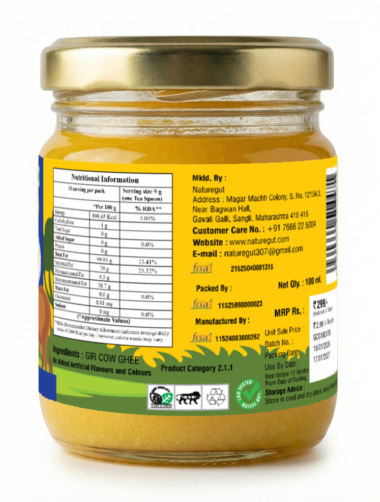 100 ml Naturegut A2 Gir Cow Cultured Ghee
